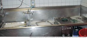 All components of a three-compartment sink should be manually cleaned and sanitized.